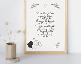 A Mother's Love - Impressão Digital - Um lindo poema expressando amor. Um presente atencioso para o Dia das Mães, Aniversário ou qualquer ocasião.