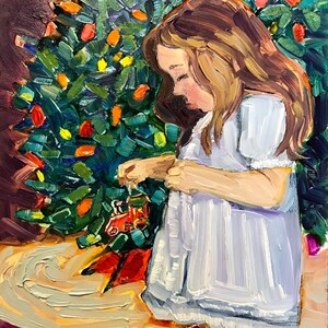 Trimming the Christmas Tree, oil painting by Terri Haugen