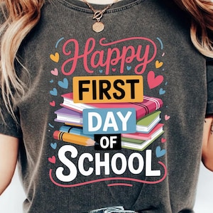 First Day of School PNG, Back to School Gift PNG, 1st Day Shirt Design for Kids, Teachers, Retro Hello School PNG Sublimation