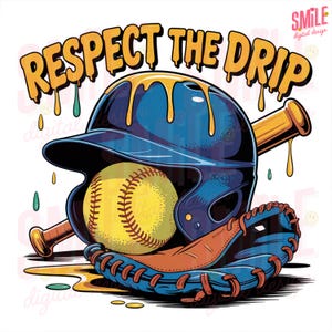 Sporty Baseball Ice Cream Drip PNG, Youth Respect the Drip, Sprinkle Baseball Clipart, Dripping Sports PNG for Sublimation