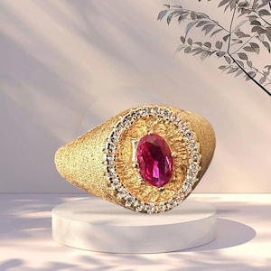 14K Gold Plated Ruby Ring: Marquise Gemstone, Vintage Teardrop