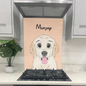 Custom Pet Portrait on Kitchen Glass Splashback for hob | Cartoon Style | Any Pet | Personalised Dog Drawing | Pet Memorial Art | Disney Art