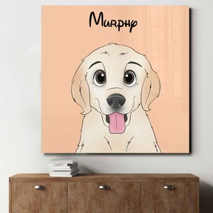 Custom Glass Wall Art with your Pet Portrait- Cartoon Style | Any Pet | Personalised Dog Drawing | Pet Memorial Art | Living Room Home Decor