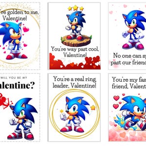 Tarjetas de San Valentín de Sonic the Hedgehog, 12 tarjetas de San Valentín para niños con descarga digital e imprimibles, regalo inspirado en videojuegos para intercambio en el aula