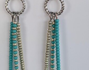 Mint and silver seed bead tri dangle earrings