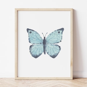 Teal blue Butterfly Print Wall Art, Watercolor Butterfly Printable, Butterfly Nursery Print, Children decor, Boho Painting, butterfly poster