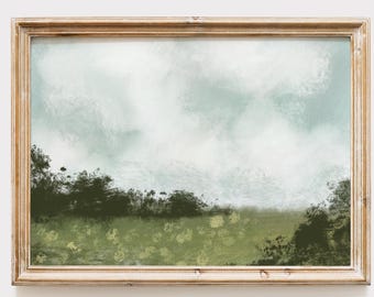 Lámina de paisaje al óleo, Arte mural imprimible de paisaje rústico, Arte mural de primavera, Pintura al óleo de estilo vintage de verano, Lámina de casa de campo