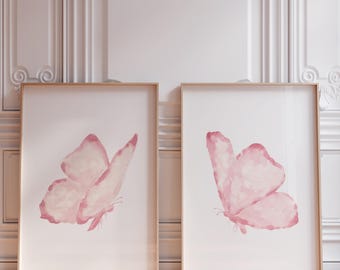 Set of 2 Blush pink Butterflies Printable Art, Watercolor Butterfly, Butterfly Nursery Print Children decor, Boho Painting, butterfly poster