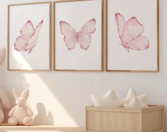 Set of 3 Blush pink Butterflies Printable Art, Watercolor Butterfly, Butterfly Nursery Print Children decor, Boho Painting, butterfly poster