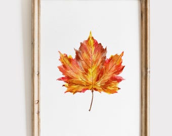 Fall Leaf Print, Fall Printable Art, Rustic Farm Print, watercolour Fall Wall art, Nature decor, Autumn Print, Fall Sign, watercolor leaf