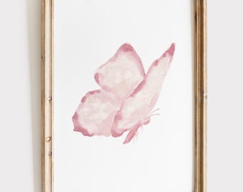 Blush Pink Butterfly Printable Art, Watercolor Butterfly, Butterfly Nursery Print, Children decor, Boho Painting, butterfly nursery poster,