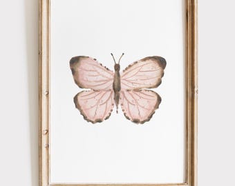 Blush pink Butterfly Print Wall Art, Watercolor Butterfly Printable, Butterfly Nursery Print Children decor, Boho Painting, butterfly poster