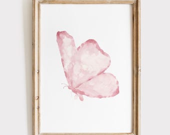 Blush Pink Butterfly Printable Art, Watercolor Butterfly, Butterfly Nursery Print, Children decor, Boho Painting, butterfly nursery poster,