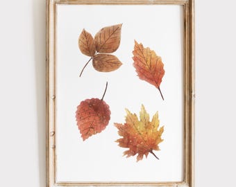 Falling Leaves Fall Print, Fall Printable Art, Rustic Print, watercolour Fall Wall art, Fall decor, Autumn Print, Fall Sign, Fall painting