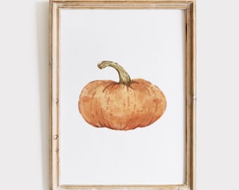 Orange Pumpkin Printable Wall Art, pumpkin print, Rustic fall print, Pumpkin Watercolour painting, Fall decor wall art, fall sign autumn art