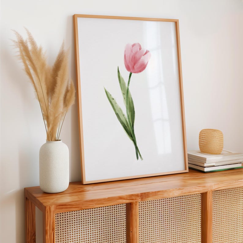 Blush Pink Tulip Watercolor Printable Wall Art, Botanical Print, Floral ...