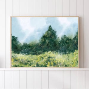Wildflower Landscape Printable Art, Spring Print, Flower Field Landscape, minimalist art, Vintage decor, Summer Print, watercolor landscape