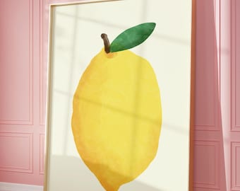 Lemon Art Printable | Watercolor Vintage Poster | Food Fruit Art Poster | Fun Kitchen Wall Art Decor | Digital Download | Citrus PRINTABLE