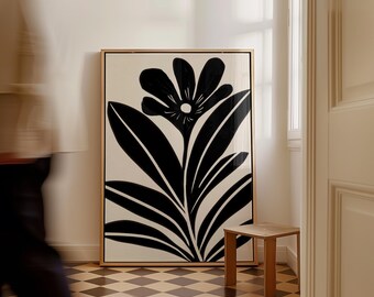 Abstract Botanical Printable Art, Beige Black Wall Art, Neutral Botanical Beige Printable Art, Modern Floral Illustration Botanical Poster