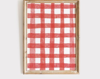 Watercolor Red Gingham PRINTABLE, Summer Printable Wall Art, July Fourth Decor, Americana Decor, Farm House Decor, DIGITAL DOWNLOAD