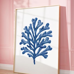 Navy Blue Coral Seaweed Wall Art Printable Art, Minimalist Watercolor Painting, Nautical Wall Decor, Coastal Wall Art, Beach House Artwork