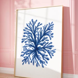 Navy Blue Coral Seaweed Wall Art Printable Art, Minimalist Watercolor Painting, Nautical Wall Decor, Coastal Wall Art, Beach House Artwork