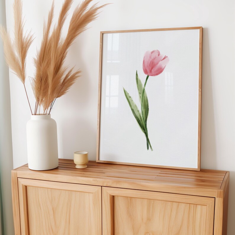 Blush Pink Tulip Watercolor Printable Wall Art, Botanical Print, Floral ...