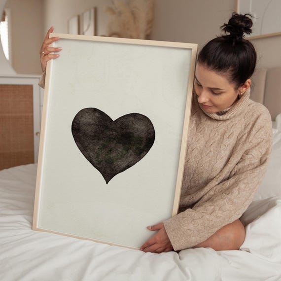 Minimalist Heart Black and Beige Downloadable Print, Modern Room Decor, Beige Printable Art, Neutral Wall Art, Boho Minimalist Poster,