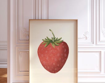 Strawberry Art Printable | Watercolor Vintage Poster | Food Fruit Art Poster | Kitchen Wall Art Decor | Digital Download | Pop art PRINTABLE