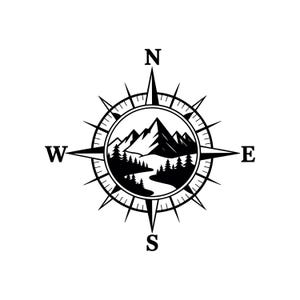 Compass with mountain scene SVG PNG Files for cutting machines, digital clipart, hiking, adventure, wunderlust