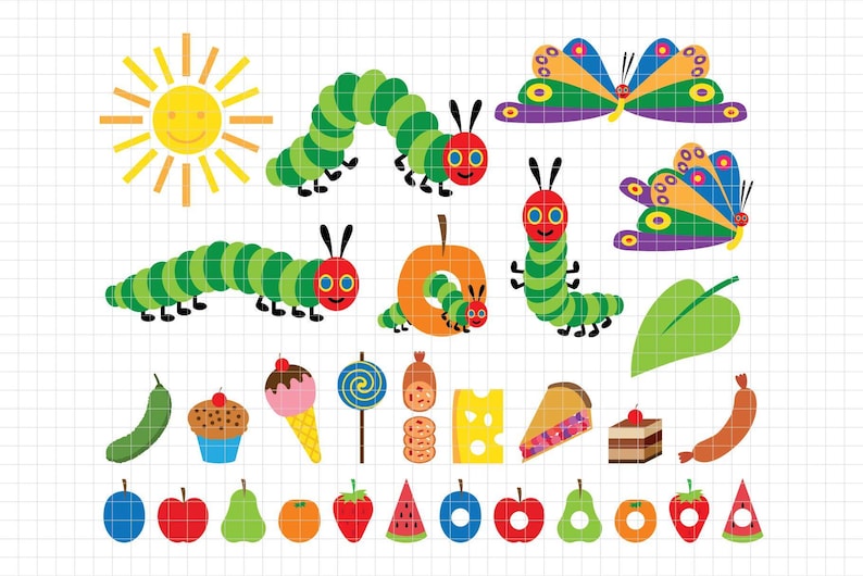 Happy Caterpillar Clipart, Eps, Png, Jpg, Caterpillar PNG Bundle image 2