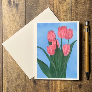 Hand-Painted Tulip Greeting Card | Spring Floral Art Notecard | Birthday, Thank You, Thinking of You | Custom Message Available