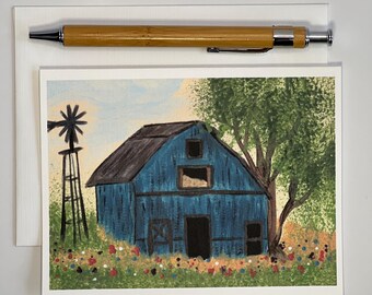 Rustic Barn Watercolor Note Card – Vintage Farmhouse Greeting Card for ...