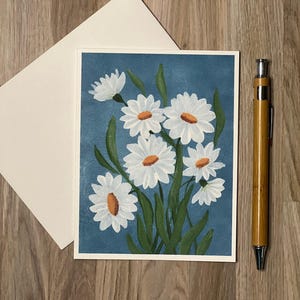 de voeux fleur de marguerite | carte peinte à la main fleurs sauvages | anniversaire, merci, je pense à vous | Message personnalisé | À l'unité ou en coffret