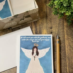 Tarjeta de ángel del Salmo 91:4 / Tarjeta de aliento basada en la fe / Tarjeta cristiana de condolencias o bautismo / Mensaje personalizado / Individual o en caja