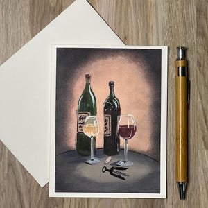 Tarjeta de felicitación con vino y velas / Tarjeta romántica para amantes del vino / Cumpleaños, aniversario, celebración / Mensaje personalizado / Caja