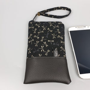 Custodia per smartphone/Su misura/Libellula nera Tombo/Similpelle nera/Compleanno/Regalo per donna/Festa della mamma/San Valentino