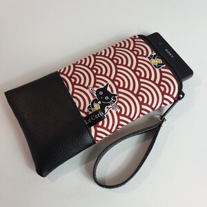 Etui Smartphone/Sur-mesure/Manéki chats rouge blanc/Anniversaire/Cadeau femme/Fête des mères/StValentin