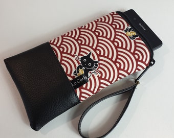 Etui Smartphone/Sur-mesure/Manéki chats rouge blanc/Anniversaire/Cadeau femme/Fête des mères/StValentin