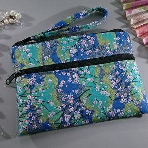 Porte-monnaie, porte-carte 2 poches zippée turquoise doré Akina – Pochette zippée femme, cadeau anniversaire Noël élégant