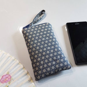 Etui Smartphone/Sur-mesure/Asanoha bleu/Anniversaire/Cadeau femme/Fête des mères/StValentin