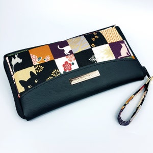 Portefeuille zippé femme tout-en-un Damier Chats – Porte-monnaie et porte-carte, cadeau anniversaire et Saint-Valentin