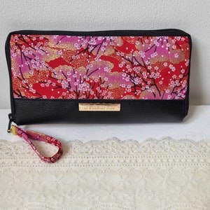Portefeuille femme Zippé tout en un/Akina rouge/Anniversaire/cadeau femme/Noël/Saint-Valentin