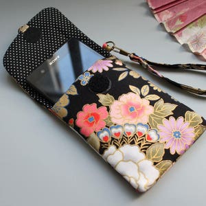 Etui Smartphone/Sur-mesure/Kanako noir doré/Noël/Anniversaire/Cadeau femme/Fête des mères/StValentin