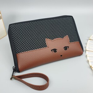 Portefeuille femme zippé/Cathy pois/Simili cuir marron/Porte-monnaie/Porte-carte  zippé/Cadeau fête des mères/Anniversaire/cadeau femme/Noël