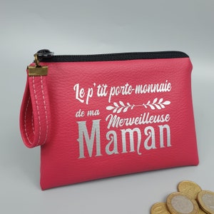 Porte-monnaie zippé fuchsia/Votre Texte Personnalisé/Maman Merveilleuse/Porte-cartes/Anniversaire/cadeau femme/Fête des mères/Saint-valentin