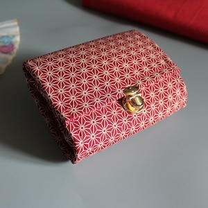 Portefeuille fermoir femme/Asanoha Rouge/Porte-monnaie/Porte-carte/Anniversaire/cadeau femme/Saint-Valentin