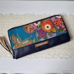 Cartera de mujer con cremallera todo en uno/Azul Yuka/Piel sintética azul marino/Regalo de cumpleaños/Navidad/San Valentín