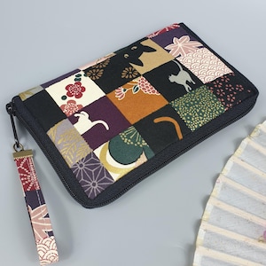 Portefeuille zippé femme/Damier Chat/Porte-monnaie/Porte-carte/Anniversaire/cadeau femme/Saint-Valentin