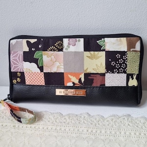 Portefeuille femme simili cuir et coton Zippé tout en un cadeau d'anniversaire ou cadeau de fête des mères cadeau utile et artisanal